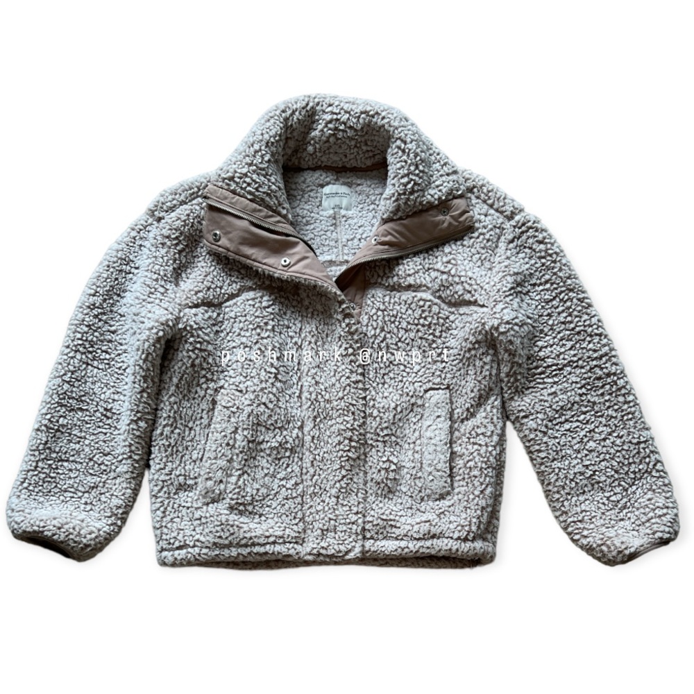 ABERCROMBIE & FITCH Cinched Cocoon Sherpa Fleece Faux Fur Jacket Beige XXS XS - Picture 4 of 13